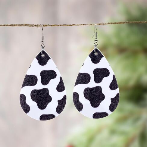 Polka Dot Earrings for Women Leather Black and White Dangle Jewelry Outfits Accessories in Saudi Arabia