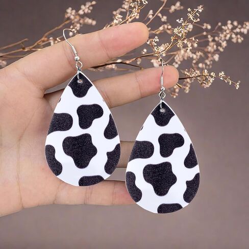 Polka Dot Earrings for Women Leather Black and White Dangle Jewelry Outfits Accessories in Saudi Arabia