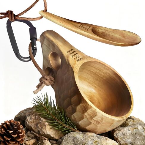 yaykabom Handmade Kuksa Wood Camp Mug 12oz(355ml) - Wooden Camping Utensil - Wooden Camping Cookware set - Easy to carry around - Cool in Saudi Arabia
