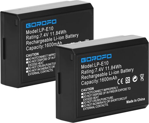 LP-E10 2-Pack بطارية وشاحن بديل لـ Canon EOS Rebel T3 T5 T6 T7 T100 Kiss X50 X70 X80 X90 1100D 1200D 1300D 1500D 4000D in Kuwait