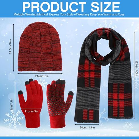 4 Pcs Winter Hats Scarf Gloves Earmuff Set for Men Fleece Lined Knit Beanies Warm Scarf Touch Screen Gloves Earmuff in Saudi Arabia