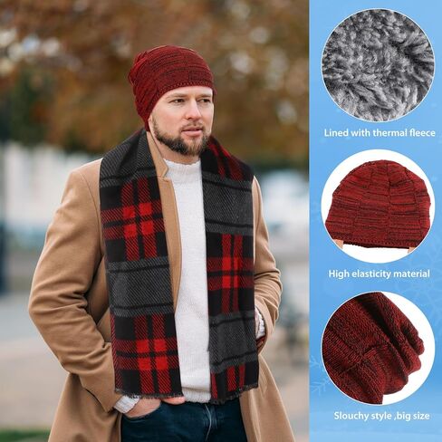 4 Pcs Winter Hats Scarf Gloves Earmuff Set for Men Fleece Lined Knit Beanies Warm Scarf Touch Screen Gloves Earmuff in Saudi Arabia
