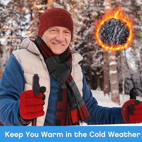 4 Pcs Winter Hats Scarf Gloves Earmuff Set for Men Fleece Lined Knit Beanies Warm Scarf Touch Screen Gloves Earmuff in Saudi Arabia