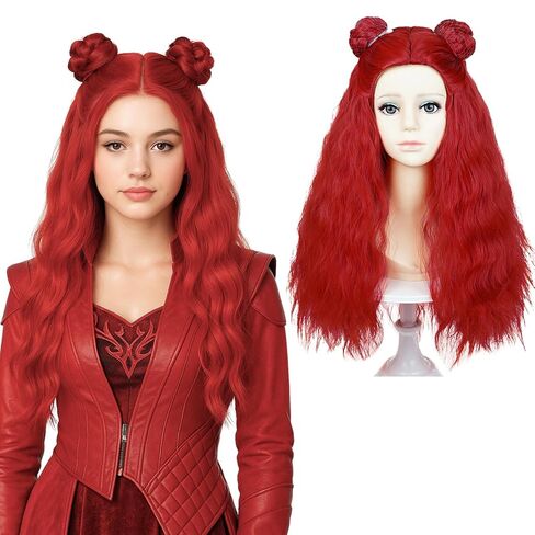 Probeauty Long Red Curly Wig for Girls Kids, Princess Red Movie Costume Wig with Buns for Halloween Cosplay Party in Kuwait