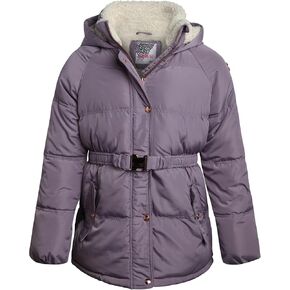 Girls' Quilted Puffer Jacket - Faux Memory Belted Winter Coat for Girls with Cozy Sherpa Lining (7-16) in Kuwait