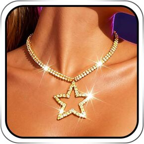 Rhinestone Star Choker Necklace Jewelry Silver Sparkly Crystal Necklaces Party Prom Costume Neck Chain for Women in Kuwait