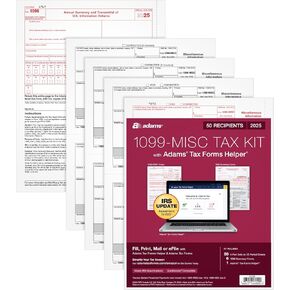 Adams 2024 1099 MISC Tax Forms, 4 Part, Laser/Inkjet, 50 Recipients, Plus 6 1096 Forms, 2 Up, Access to Tax Forms Helper (1009312) in Kuwait