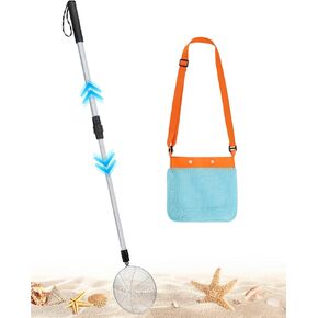 Biggun 2 Pack Sand Sifter for The Beach-22in~34.6in Adjustable Beach Mesh Shovel for Shark Teeth Seashell Collecting, Shell Scooper with Retractable Long Handle, Beach Toys for Kids Boys Girls Adults in Kuwait