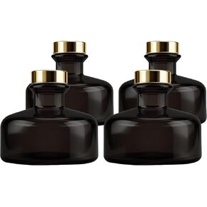 Feel Fragrance Black Glass Diffuser Bottles Round Diffuser Jars with Gold Caps Set of 4 – 2.95 inches High, 100ml 3.4ounce. Fragrance Accessories Use for DIY Replacement Reed Diffuser Sets. in Kuwait