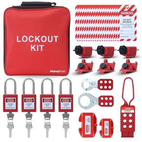 مجموعة علامات القفل للمعدات الكهربائية - تأتي مع قفل قاطع الدائرة الكهربائية، ومشبك قفل المجموعة، وعلامات الأمان، وقاطع عالمي متعدد الأقطاب - حقيبة حمل in Kuwait