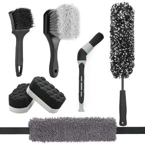 Fantasticlean 7PCS Car Wheel Cleaning Pro Kit, Tire Brush, Soft-bristled Rims Brush, Microfiber Flat Wheel Brush, Double-Ended Detailing Brush, Detailing Pads, Scratch-Free & Multipurpose in Kuwait