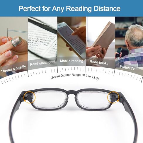 Adjustable Focus Reading Glasses 0D to 350D Diopters Readers Glasses Anti Blue Light Multi Point Micro Permeable Lens Dial Vision Reading Glasses Zoom Eyeglasses For Reading Distance Near Far Sight in Saudi Arabia