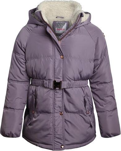 Girls' Quilted Puffer Jacket - Faux Memory Belted Winter Coat for Girls with Cozy Sherpa Lining (7-16) in Kuwait
