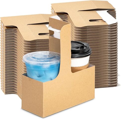 FMP Brands 2 Cup Drink Carrier with Handle, Kraft Paperboard to Go Coffee Cups Holder 12-30 oz for Cold/Hot Drinks, Portable Foldable Drink Carrier for Delivery, Uber Eats, Made in USA-15 Pack in Saudi Arabia