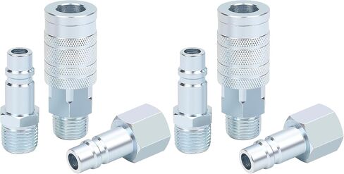 HOOTSUM 1/2" Air Hose Fittings Set, High Flow 1PC I/M Industrial Type Coupler with 1/2" MNPT, 2PCS Plugs with 1/2" NPT, 3PCS Steel Air Compressor Accessories Quick Connect Fittings 300PSI in Kuwait