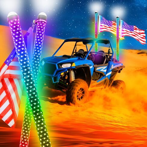 Whip Lights, 2Pcs 3FT Fat Spiral RGB LED Whip Lights for Side by Side with Wireless Remote and APP Control, RGB Chasing Lighted Antenna Whips for UTV ATV Truck Polaris Dune Buggy RZR Can-Am in Saudi Arabia
