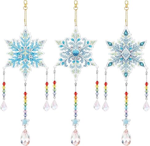 3 قطع من لوحات Suncatcher Wind Chime Cross Sun Star Moon Heart Mandala مزدوجة الجوانب من الكريستال جوهرة طلاء حسب الرقم زخرفة معلقة لحديقة المنزل (القمر، القلب، الماندالا) in Saudi Arabia
