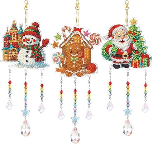 3 قطع من لوحات Suncatcher Wind Chime Cross Sun Star Moon Heart Mandala مزدوجة الجوانب من الكريستال جوهرة طلاء حسب الرقم زخرفة معلقة لحديقة المنزل (القمر، القلب، الماندالا) in Saudi Arabia