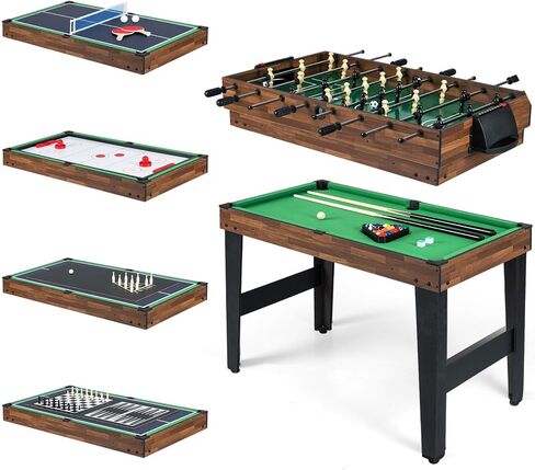 GYMAX Multi Game Table, 10 in 1 Combo Game Table w/Foosball Table, Hockey, Pool Table, Ping Pong, Shuffleboard, Bowling & 4 Board Games, Game Tables for Game Room, Home, Family in Saudi Arabia