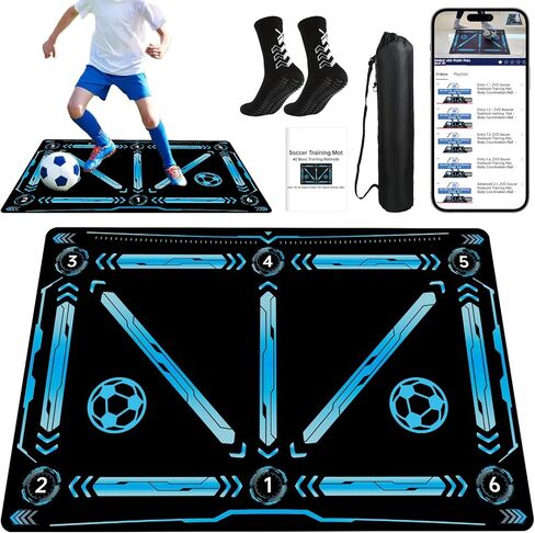 Soccer Training Mat, Soccer Training Equipment Includes Premium Anti-Slip Soccer Socks Improve Agility and Coordination,Anti-Slip Silent Absorption Soccer Footwork Training Mat in Saudi Arabia