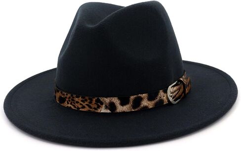 Fashion Wool Blend Wide Brim Felt Fedora Hats Trilby Cap with Leopard Band in Kuwait