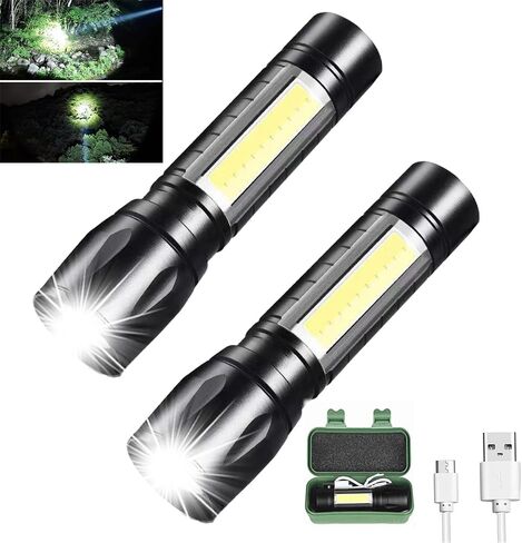 CLEZGO LED Flashlight Rechargeable High Lumens-Camping Flashlight with 4 Powerful LED Beads Handheld Flashlight Rechargeable 4 Modes Waterproof Flashlight for Outdoor Fishing Hiking Emergency in Kuwait