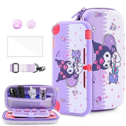 HYPERCASE Cute Switch Lite Case Kit of Kirby, with Pink Travel Carrying Bag for Lite Accessories Storage, Softshell Switch Lite Cover Skin, HD Screen Protector, Shoulder Strap & 2 Kawaii Thumb Caps in Saudi Arabia