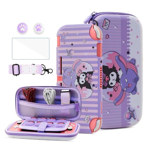HYPERCASE Cute Switch Lite Case Kit of Kirby, with Pink Travel Carrying Bag for Lite Accessories Storage, Softshell Switch Lite Cover Skin, HD Screen Protector, Shoulder Strap & 2 Kawaii Thumb Caps in Saudi Arabia