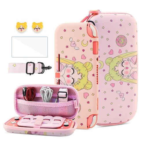 HYPERCASE Cute Switch Lite Case Kit of Kirby, with Pink Travel Carrying Bag for Lite Accessories Storage, Softshell Switch Lite Cover Skin, HD Screen Protector, Shoulder Strap & 2 Kawaii Thumb Caps in Saudi Arabia