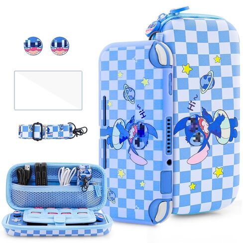 HYPERCASE Cute Switch Lite Case Kit of Kirby, with Pink Travel Carrying Bag for Lite Accessories Storage, Softshell Switch Lite Cover Skin, HD Screen Protector, Shoulder Strap & 2 Kawaii Thumb Caps in Saudi Arabia