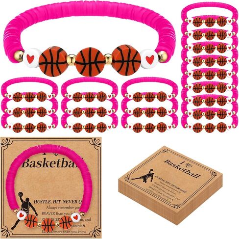 20 Set Basketball Bracelets Basketball Gifts Sport Bracelets Team Gift Basketball Bead Bracelet with Inspirational Card for Sport Basketball Team Lovers Players Gifts in Kuwait