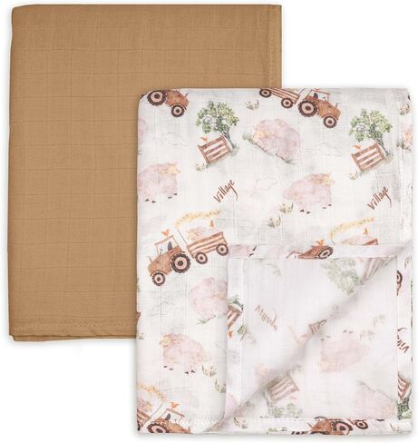 GLLQUEN BABY Muslin Swaddle Blankets 4-Pack Breathable Baby Receiving Blankets(35"x 40") Soft Baby Blankets for Girls and Boys Newborn Baby Essentials Muslin Burp Cloths Swaddle Wrap Baby Gift(Sun) in Kuwait