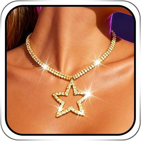 Rhinestone Star Choker Necklace Jewelry Silver Sparkly Crystal Necklaces Party Prom Costume Neck Chain for Women in Kuwait