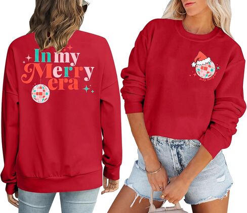 FLOYU Christmas Sweatshirt for Women In My Merry Era Sweatshirts Christmas Vibes Pullover Christmas Crewneck Clothes in Kuwait