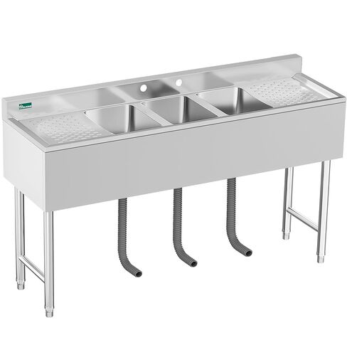 YITAHOME Freestanding Commercial Restaurant Kitchen Sink NSF Stainless Steel 3 Compartment Bowl Outdoor Sink with Storage Shelve for Restaurant, Garage (39"x 18"x 37") in Kuwait