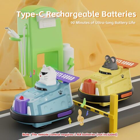 2 Pack Remote Control Car, RC Ejecting Bumper Car for Kids, Cat and Rat War Cheese Bumper Car, Car Toys for Ages 5-7, Christmas Birthday Gifts Toys for 3 4 5 6+ Year Old Boys Girls in Saudi Arabia