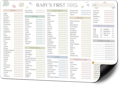 BIROYAL 12"x8" Baby First Food Tracker with Fridge Magnet, 127 Foods Before 1 Checklist Magnet, Reusable Daily Food Log, Magnetic Baby First Foods Chart/Checklist in Saudi Arabia