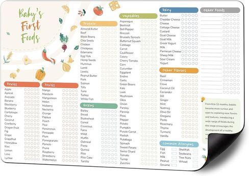BIROYAL 12"x8" Baby First Food Tracker with Fridge Magnet, 127 Foods Before 1 Checklist Magnet, Reusable Daily Food Log, Magnetic Baby First Foods Chart/Checklist in Saudi Arabia