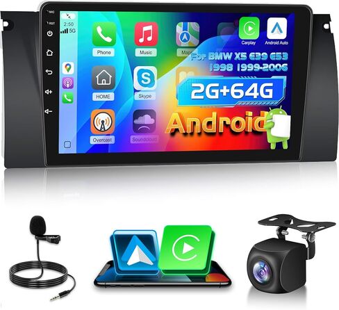 راديو سيارة 2+64 جيجا لسيارة BMW X5 E39 E53 1998-2006 - Carplay لاسلكي وAndroid Auto - 9 بوصة Android 13 ستيريو مع WiFi/EQ/GPS + كاميرا رؤية خلفية AHD in Kuwait