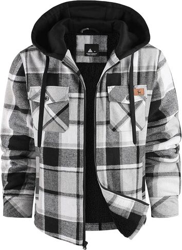 Men's Thick Fleece Plaid Jacket Flannel Shirts Sherpa Lined Full Zip Up Hoodie Winter Coat with Pockets in Kuwait