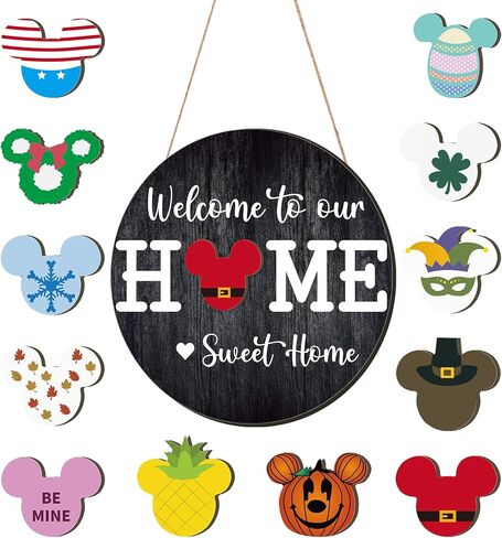 13 Pcs Halloween Mouse Interchangeable Door Sign,Welcome to our Home Sign for Front Door,Mouse Seasonal Door Wreaths Welcome Signs for Halloween Housewarming Gifts Wall Porch Decor in Kuwait
