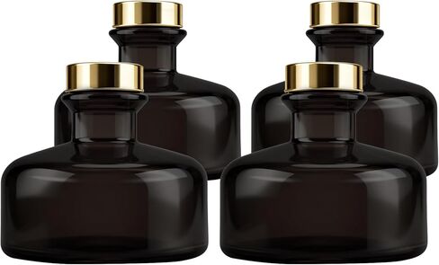 Feel Fragrance Black Glass Diffuser Bottles Round Diffuser Jars with Gold Caps Set of 4 – 2.95 inches High, 100ml 3.4ounce. Fragrance Accessories Use for DIY Replacement Reed Diffuser Sets. in Kuwait