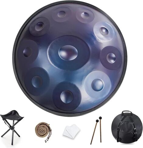Handpan Drum, 22-Inch 9-Notes 440Hz D Minor Kurd Steel Handpan Drum, Hand Pan Drum Instrument with Soft Handpan Bag, 2 Handpan Mallets, Handpan Stand and Dust-Free Cloth (Black) in Kuwait