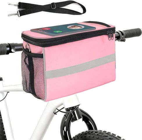 Large Bike Handlebar Bag, Bike Basket Front with Bike Phone Mount, Bike Cooler Scooter Road Mountain Bicycle Basket Cycling Accessories for Girl Boy Men Women, with Shoulder Strap, Rain Cover in Saudi Arabia