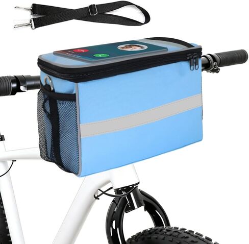 Large Bike Handlebar Bag, Bike Basket Front with Bike Phone Mount, Bike Cooler Scooter Road Mountain Bicycle Basket Cycling Accessories for Girl Boy Men Women, with Shoulder Strap, Rain Cover in Saudi Arabia