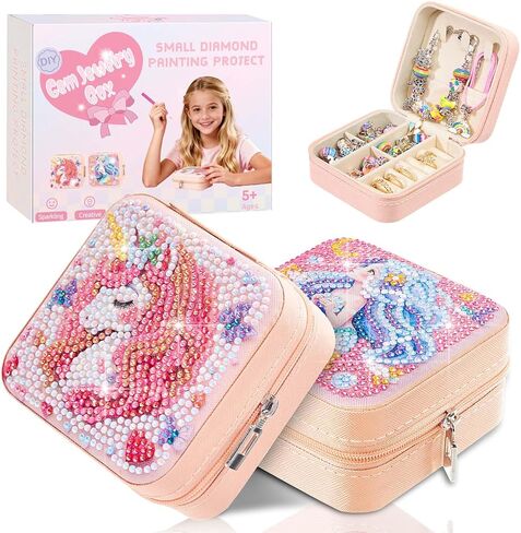 CharySim 2 PC Diamond Art Jewelry Boxes Kits for Adults Women Valentines Day with Painting Gem Dots Crafts Kits for Birthday Gift(Mandral Black) in Kuwait