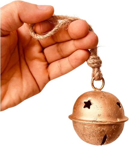 Rustic Decorative Bell 4" Traditional 1pc Shabby Chic Vintage Bell Brass Coated Country Style Cow Bell Wall Hanging Jute Rope Harmony Cowbell Lucky Charm Christmas Bell (10 cms) in Saudi Arabia