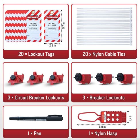 مجموعة علامات القفل للمعدات الكهربائية - تأتي مع قفل قاطع الدائرة الكهربائية، ومشبك قفل المجموعة، وعلامات الأمان، وقاطع عالمي متعدد الأقطاب - حقيبة حمل in Kuwait