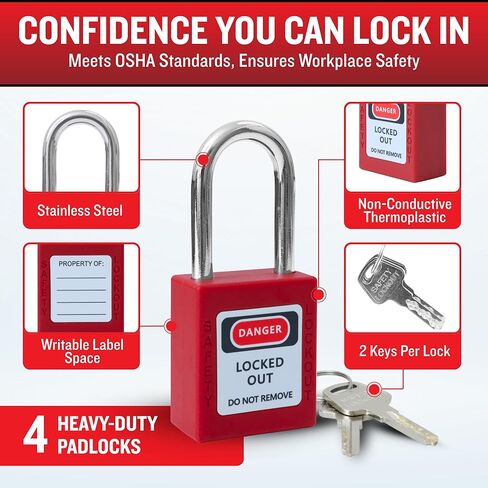 مجموعة علامات القفل للمعدات الكهربائية - تأتي مع قفل قاطع الدائرة الكهربائية، ومشبك قفل المجموعة، وعلامات الأمان، وقاطع عالمي متعدد الأقطاب - حقيبة حمل in Kuwait