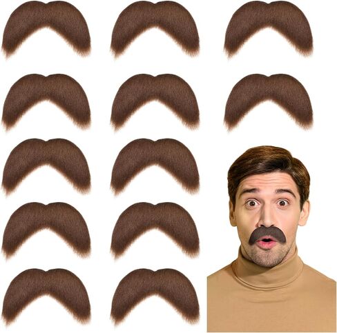 12 Pcs 5 Inch Fake Mustaches Handlebar Mustache Self Adhesive Fake Mustache Black Stick on Mustache Novelty False Facial Hair for Men Steampunk Halloween Christmas Party Supplies Costume in Saudi Arabia